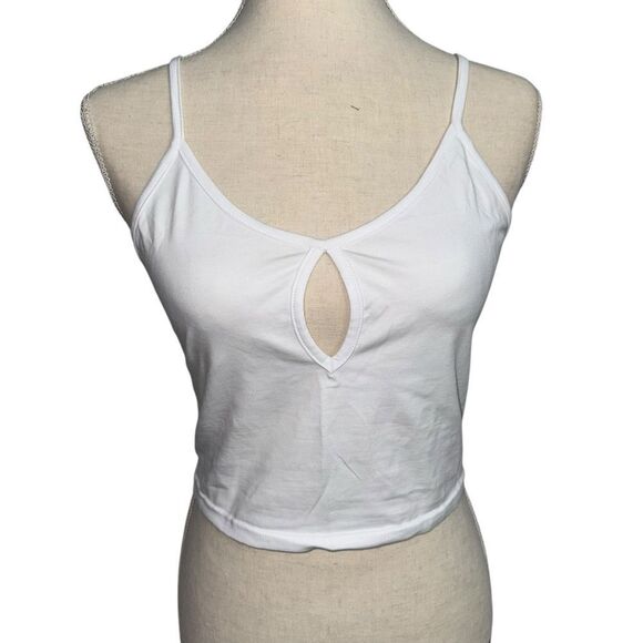 Kaly Chic Solid White Sleeveless adjustable spaghetti strap crop top cotton M - Picture 2 of 11